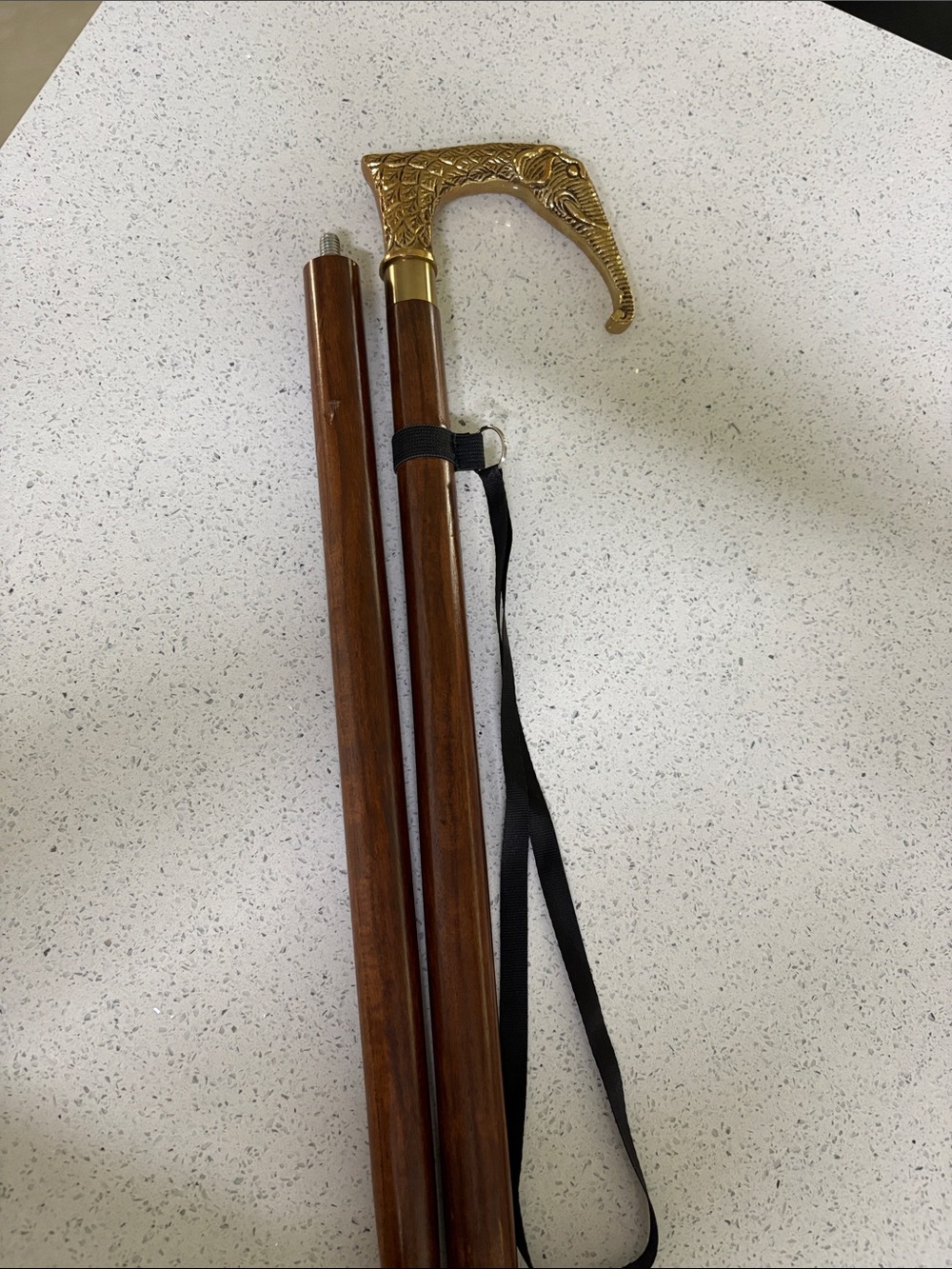 Elegant Brass-Handled Folding Walking Cane - Brown